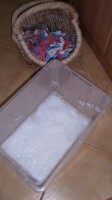 Keep your laundry gel in a large container with a lid.