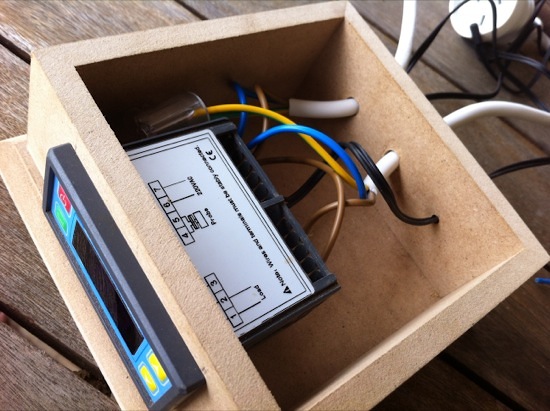 Fridgemate temperature controller installed in MDF craft box